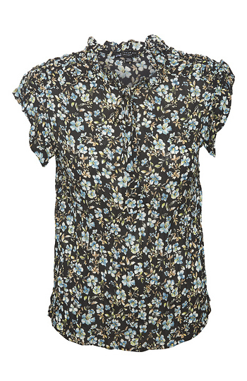 High Neck Short Sleeve Floral Top Slide 1