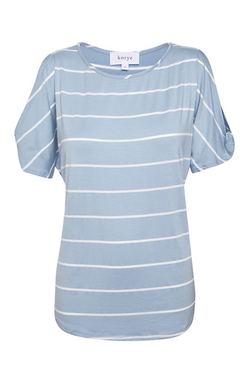 Striped Cold Shoulder Short Sleeve Slide 1