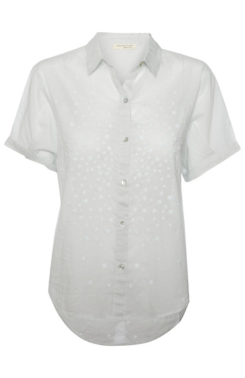 Star Embroidered Button Up Short Sleeve Top Slide 1