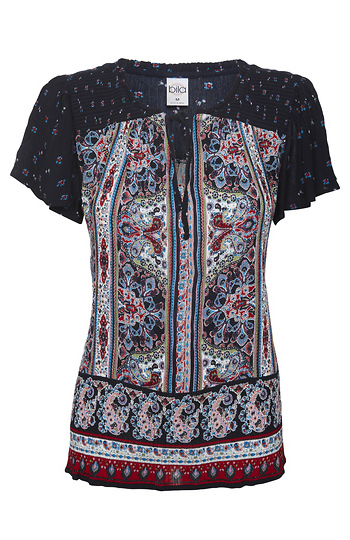 Bila Mixed Paisley Print Short Sleeve Top Slide 1