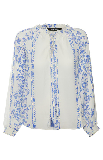 Split Neck Long Sleeve Top Slide 1