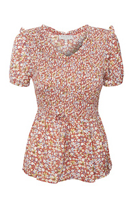 Smocked Ruffled Short Sleeve Top Slide 1