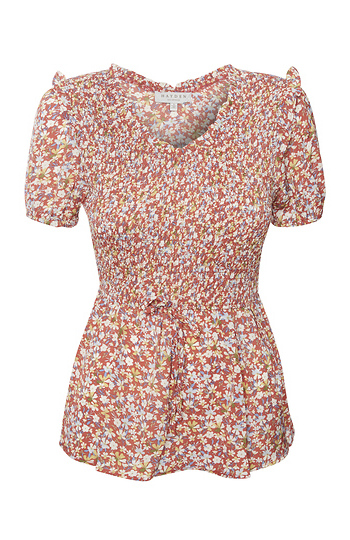 Smocked Ruffled Short Sleeve Top Slide 1