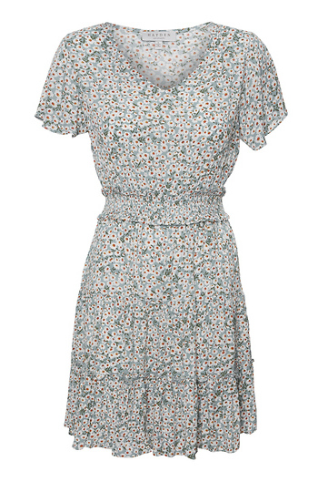 Smocked Waist Floral Short Sleeve Dress Slide 1