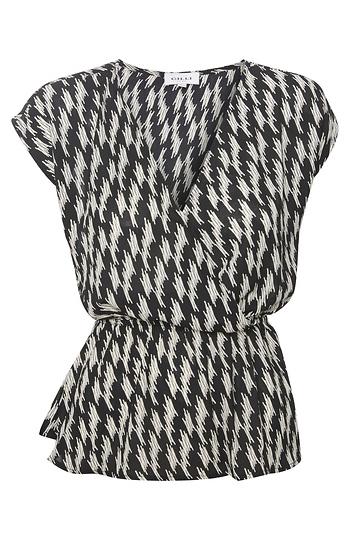 Surplice Peplum Abstract Print Top Slide 1