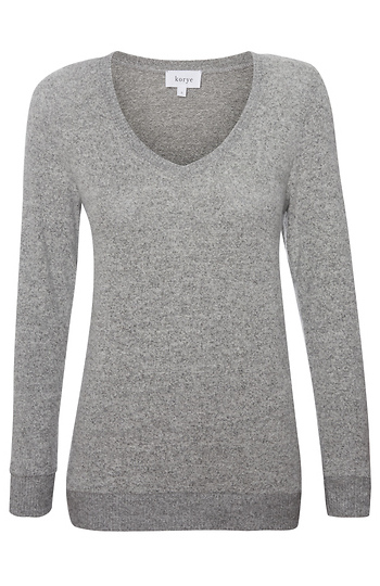 V-Neck Contrast Ribbed Brushed Top Slide 1