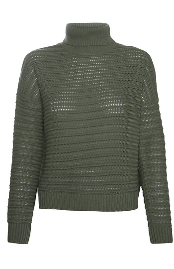 Turtleneck Open Knit Pullover Slide 1