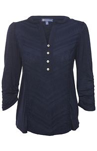 Democracy Ruched Sleeve Half Placket Top Slide 1