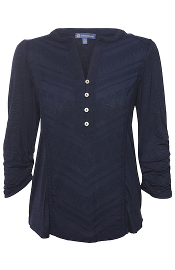 Democracy Ruched Sleeve Half Placket Top Slide 1