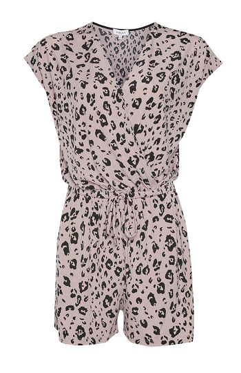 Short Sleeve Surplice Animal Print Romper Slide 1