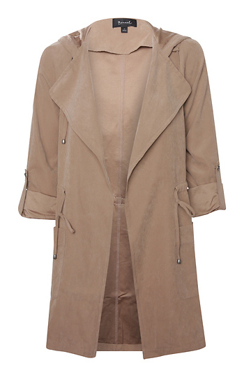 Long Hooded Peach Skin Jacket Slide 1