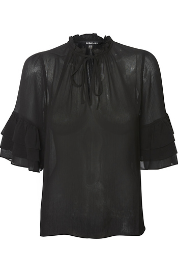 Tiered Sleeve V-Neck Slide 1