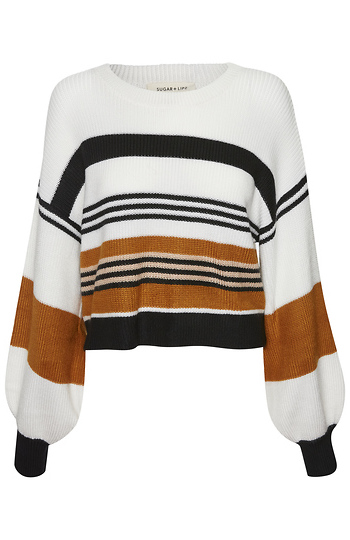 Striped Balloon Sleeve Sweater Slide 1