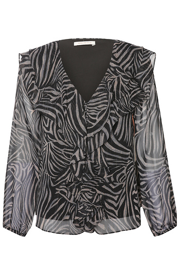 Printed Ruffle Detail Top Slide 1