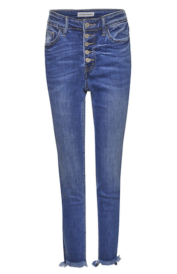 Button Up Ankle with Fray Hem Detail Denim Slide 1