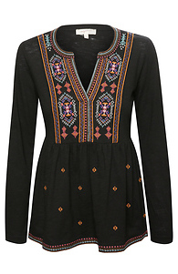 Mystree Split Neck Embroidered Top Slide 1