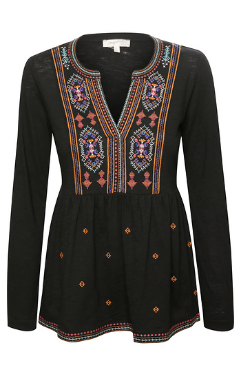 Mystree Split Neck Embroidered Top Slide 1