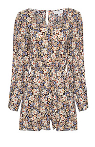 Bell Sleeve Textured Floral Romper Slide 1