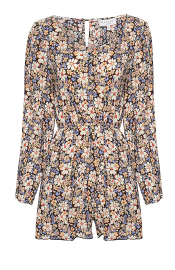Bell Sleeve Textured Floral Romper Slide 1