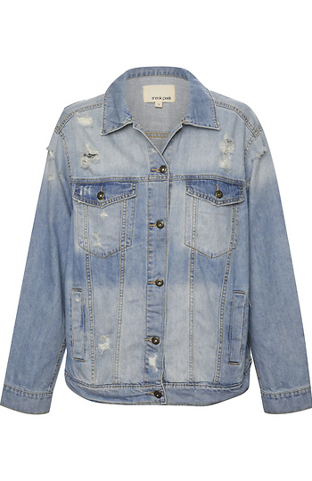 Sneak Peek Oversized Distressed Denim Jacket Slide 1