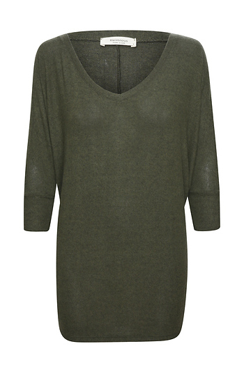 V-Neck 3/4 Sleeve Brushed Top Slide 1