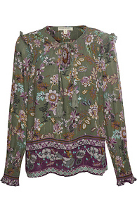 Border Print Long Sleeve Top Slide 1