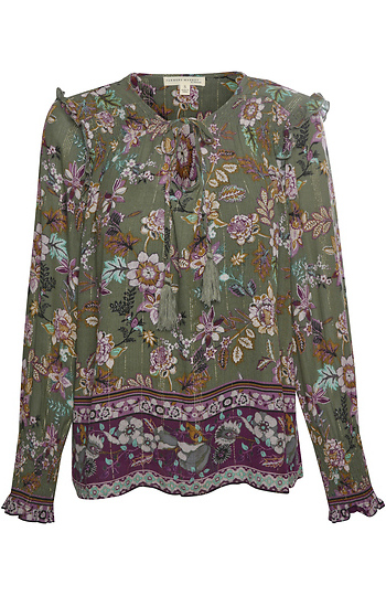 Border Print Long Sleeve Top Slide 1