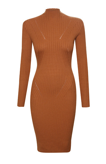 Mock Neck Ribbed Fitted Dress Slide 1