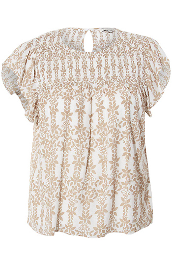 Short Ruffle Sleeve Floral Print Smock Yoke Top Slide 1