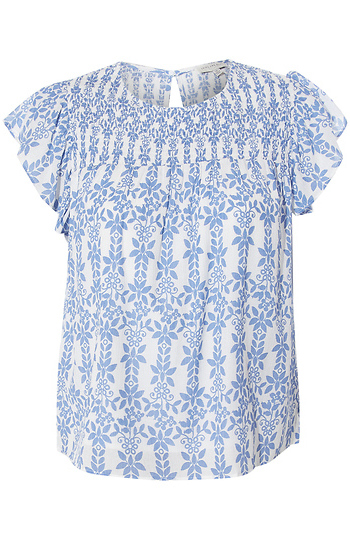 Short Ruffle Sleeve Floral Print Smock Yoke Top Slide 1