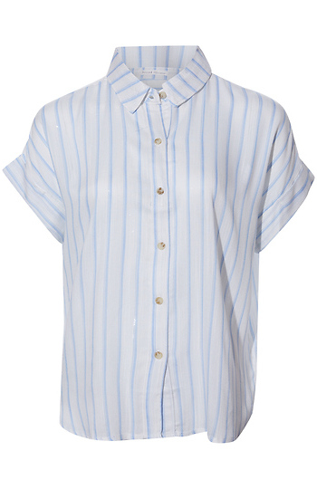 Short Sleeve Striped Button Front Top Slide 1