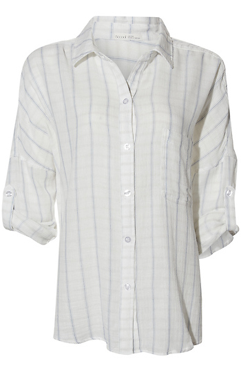 Short Sleeve Striped Button Down Slide 1