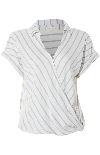 Collared Surplice Stripe Top Slide 1
