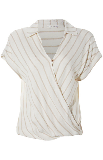 Collared Surplice Stripe Top Slide 1