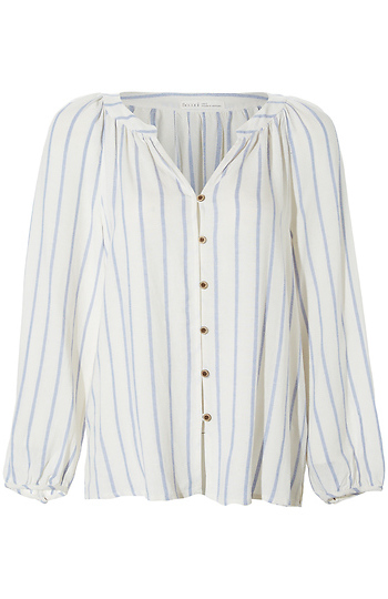 Split Neck Stripe Button Front Slide 1