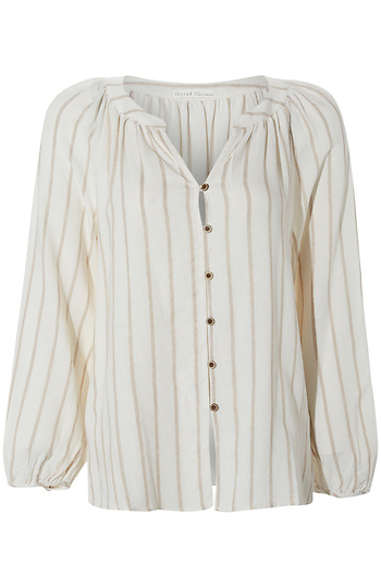 Split Neck Stripe Button Front Slide 1