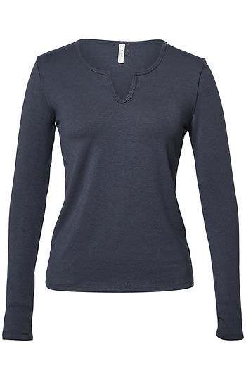 Split Neck Long Sleeve Top Slide 1