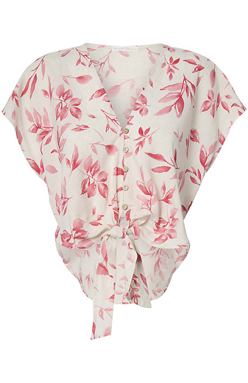 Floral Tie Front Blouse Slide 1