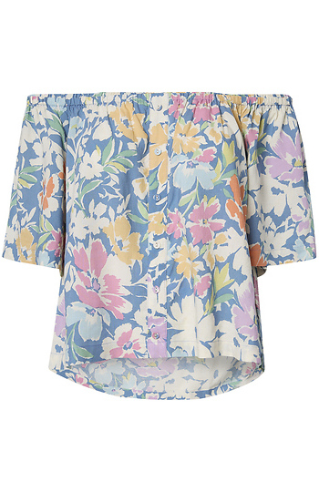 Tropical Print Off-Shoulder Top Slide 1