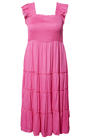 knee length dresses for ladies Pink Smocked Tiered Midi Dress S main image 0