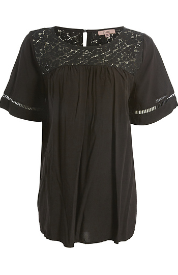 Lace Contrast Short Sleeve Top Slide 1
