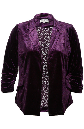 Ruched Sleeve Velvet Blazer Slide 1