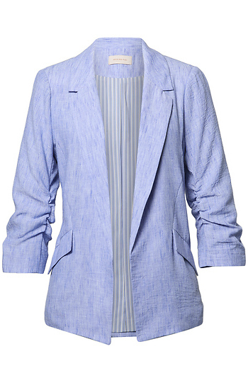 Chambray Open Front Blazer Slide 1