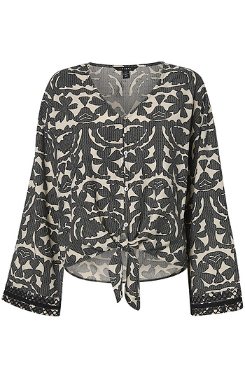 Printed Front Tie Blouse Slide 1