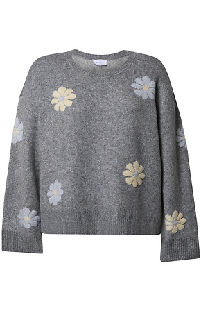 Flower Round Neck Sweater in Charcoal Multi 1X - 2X | DAILYLOOK