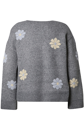 Flower Round Neck Sweater in Charcoal Multi 1X - 2X | DAILYLOOK