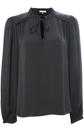 Split Neck Tie Blouse Slide 1