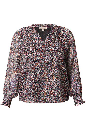 Split Neck Metallic Printed Blouse Slide 1