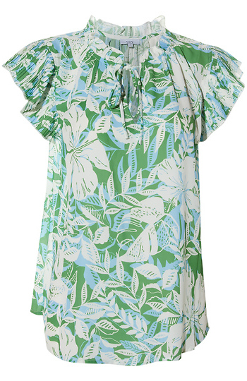 Split Neck Tie Printed Top Slide 1