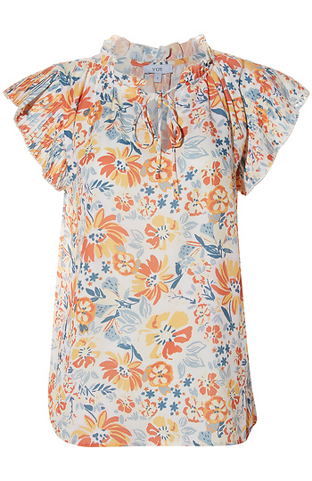 Split Neck Tie Printed Top Slide 1